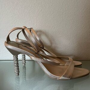 Sophia Webster Rosalind Embellished-Heel Satin Sandals in Ivory